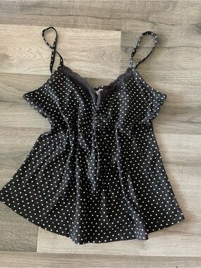Black Polka Dot Lace-Trim Cami Top